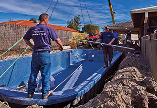 Once the pool is placed in the ground and the levels are checked, back fill is commenced and then the pool is ready for the connection of all equipment.